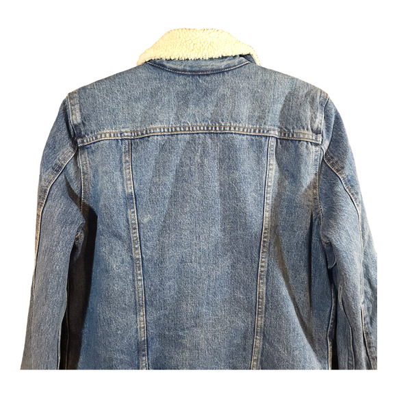 Levi's Original Sherpa Fleece Denim Trucker Jacket Classic Retro 70s Women's L - Picture 4 of 5